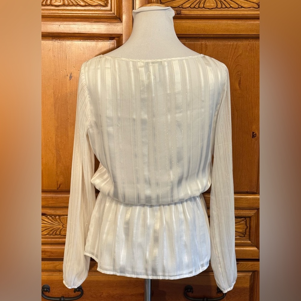 White House Black Market Ivory Striped Blouse - Picture 3 of 7